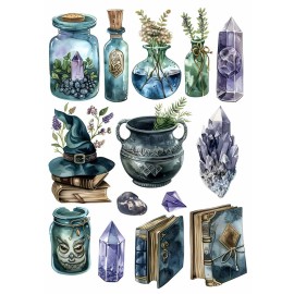 Hârtie de orez Decoupage, Tema Cristale și Plante Botanice, 30gsm Premium, Tehnica șervețelului