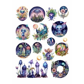 Hârtie de orez Decoupage, Tema Creaturi Fantastice și Lumea Cosmică, 30gsm Premium, Tehnica șervețelului
