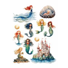 Hârtie de orez Decoupage, Tema Sirene Magice, 30gsm Premium, Tehnica șervețelului