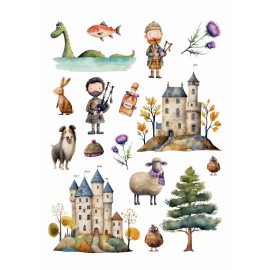 Hartie de orez Decoupage, Tema Poveste Scoțiană, 30gsm Premium, Tehnica servetelului