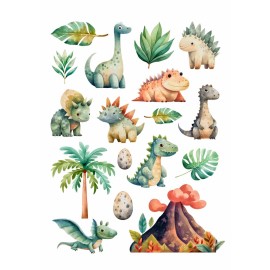 Hartie de orez Decoupage, Tema Dinozauri Veseli, 30gsm Premium, Tehnica servetelului