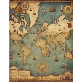 Hartie de orez Decoupage, Tema Hartă Vintage Maritimă, 30gsm Premium, Tehnica servetelului
