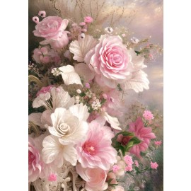 Hartie de orez Decoupage, Tema Buchet Floral Romantic, 30gsm Premium, Tehnica servetelului