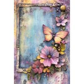 Hartie de orez Decoupage, Fluturi si Flori Pastelate, 30gsm Premium, Tehnica servetelului
