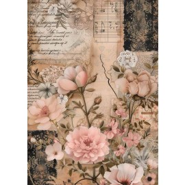 Hârtie de orez Decoupage, Tema Portret Vintage Floral, 30gsm Premium, Tehnica șervețelului
