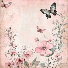 Hârtie de orez Decoupage, Tema Fluturi și Flori de Primăvară, 30gsm Premium, Tehnica șervețelului