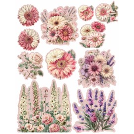 Hârtie de orez Decoupage, Tema Flori Vintage Pastelate, 30gsm Premium, Tehnica șervețelului