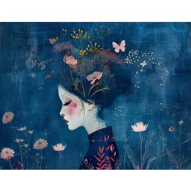 Hârtie de orez Decoupage, Tema Siluetă Mistică Florală, 30gsm Premium, Tehnica șervețelului